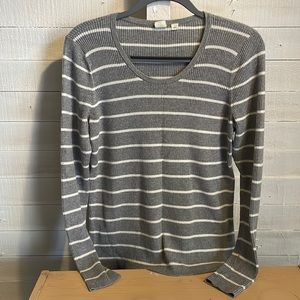 Gap size large gray with white stripes nice comfy cotton sweater